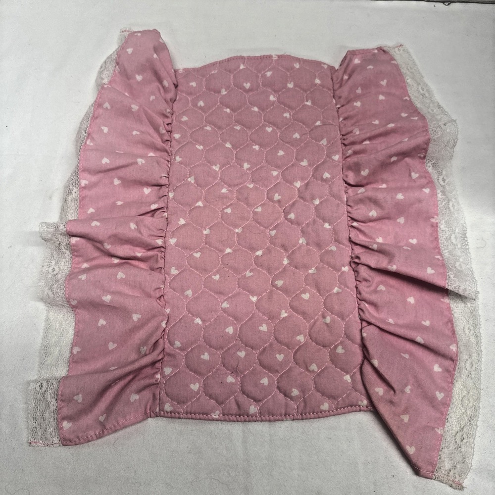 Barbie Bed Spread pink w/white hearts comforter Vintage 1982 Lace edge